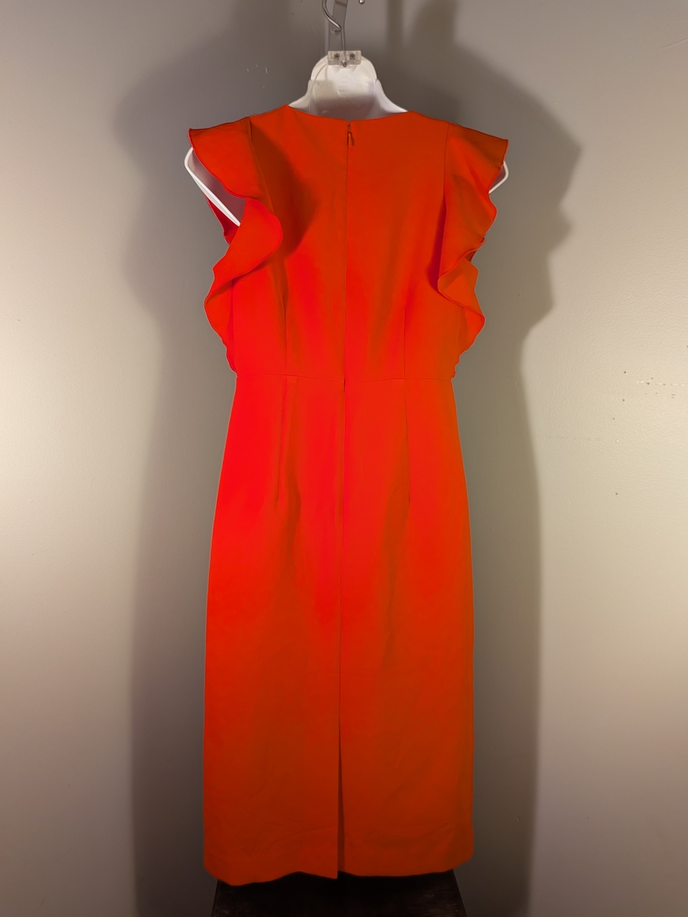 Ann Taylor Orang Ruffle Sheath Chiffon Dress W/ Flutter Sleeves 2 Petite - Picture 4 of 7